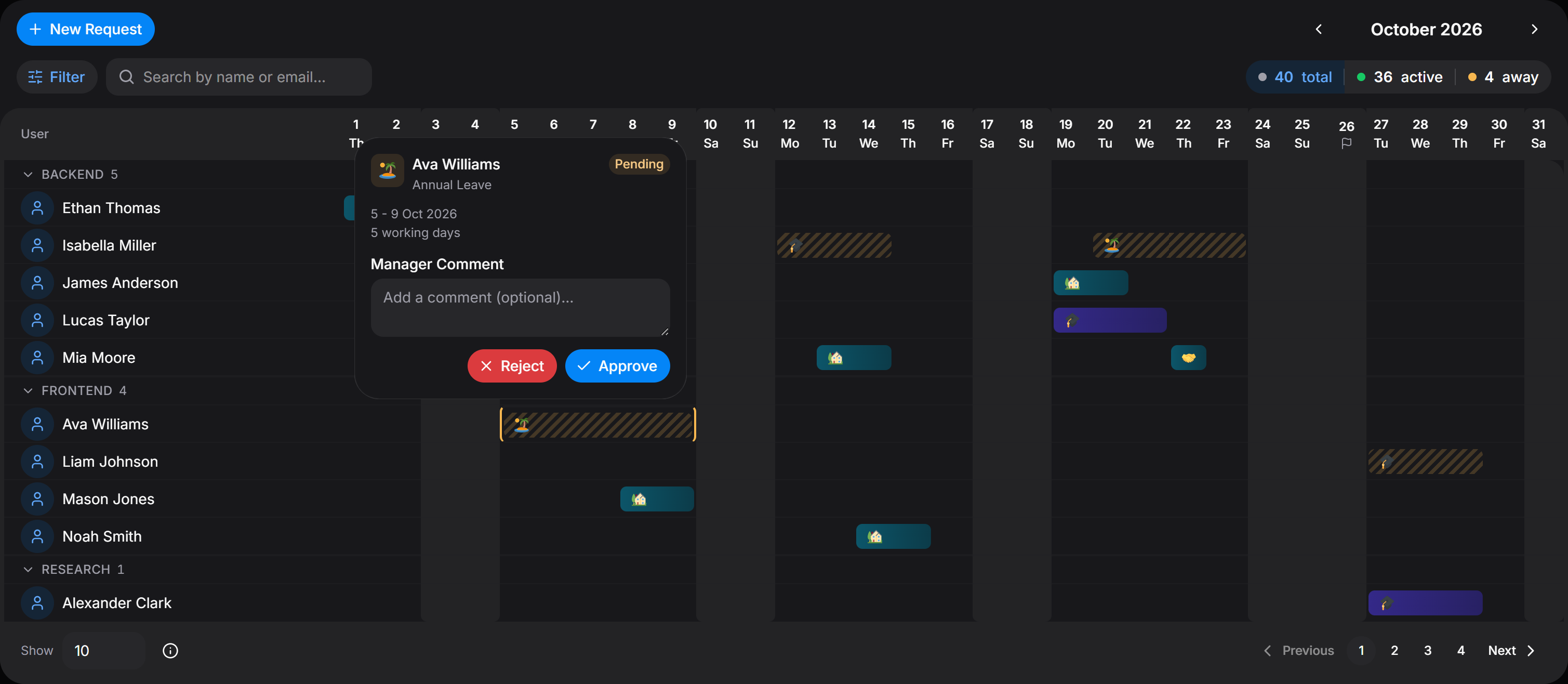 Live team calendar