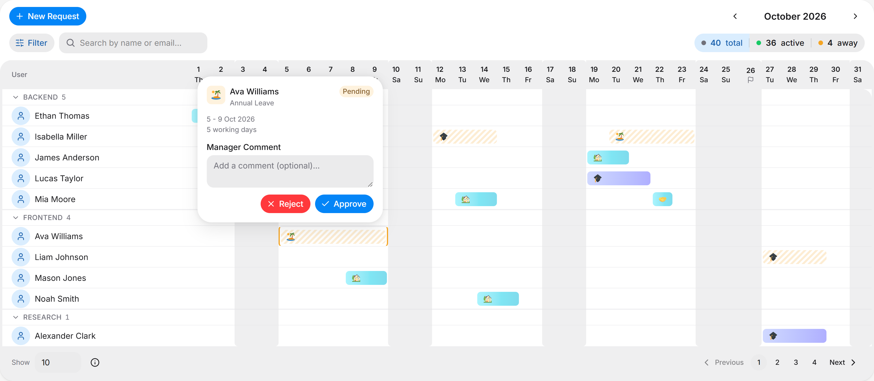 Live team calendar